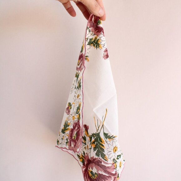 Vintage Handkerchief, Brown, Yellow and White Flower Print Cotton Hanky - Picture 9 of 10